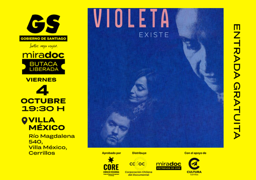 Afiche del evento "Exhibición documental "Violeta existe" en Cerrillos"