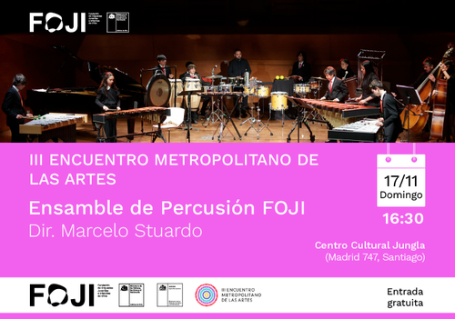 Afiche del evento "Concierto Ensamble de Percusión FOJI"