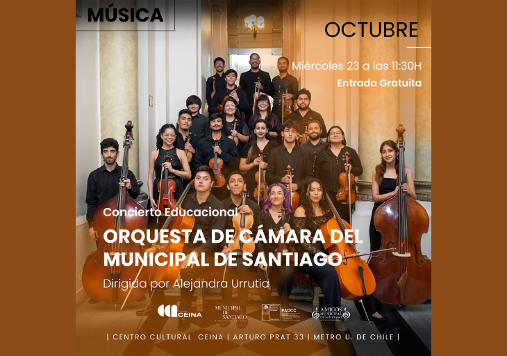 Afiche del evento "Concierto Educacional Orquesta de Cámara del Teatro Municipal en CEINA"