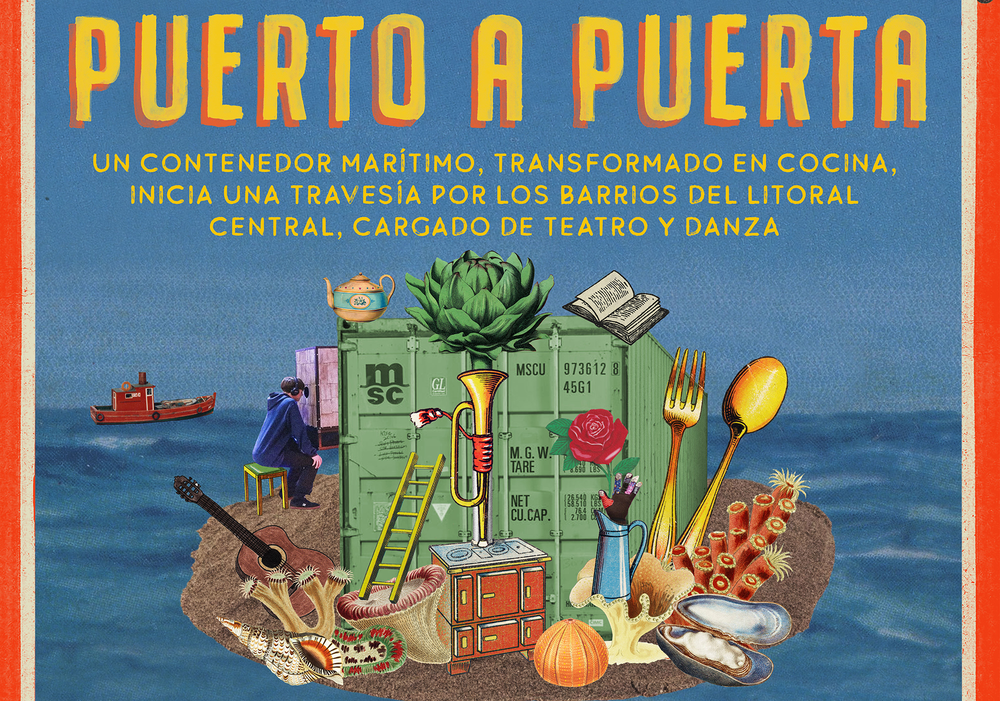 Afiche del evento "PUERTO A PUERTA: Teatro, cocina, danza y narración en el litoral central - El Tabo"