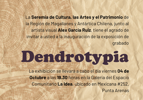 Afiche del evento "Inauguración  Dentrotypia: Impresión de Anillos de árboles"