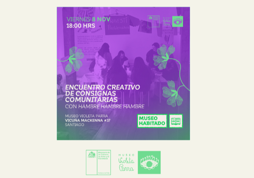 Afiche del evento "Encuentro Creativo de Consignas Comunitarias"