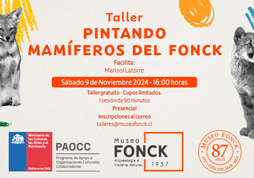 Afiche del evento "Taller gratuito: “Pintando mamíferos del Fonck”"