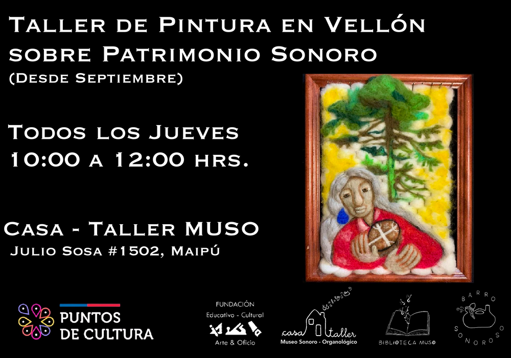 Afiche del evento "Taller de Pintura en Vellón sobre patrimonio musical"